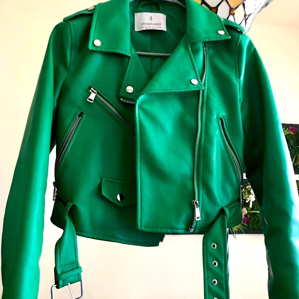 Stradivarius Green Leather Jacket (faux)